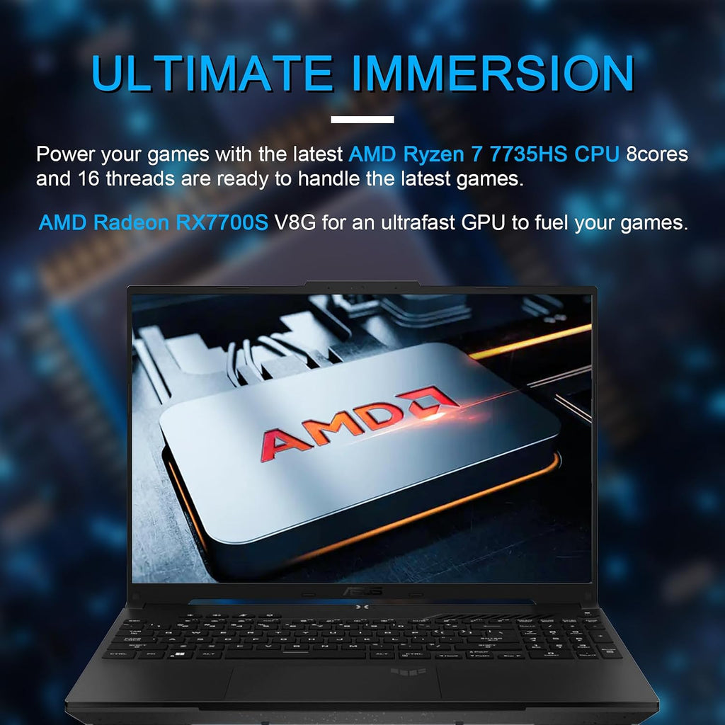 ASUS TUF A16 Gaming Laptop, 16' 165Hz WUXGA Display, AMD Ryzen 7 7735HS(8-core), ‎16GB DDR5 RAM, 512GB SSD, Radeon RX 7700S, 100% sRGB, WiFi 6, Backlit Keyboard, Windows 11 Pro & Designed Mouse