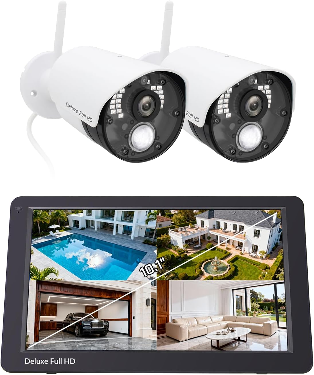 CasaCam Guardiancam Deluxe | 4-Channel Wireless Security Camera System with 10.1' Touchscreen Monitor & 2 1080p Cameras | Longer Range, Two-Way Audio, Free APP, 32GB SD Card Installed, VS5102A
