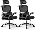 ALLGOD Ergonomic Office Chair, Mesh Desk Chair with Lumbar Support, High Back Home Office Chair with Adjustable Headrest and Flip-Up Arms, Comfortable Computer Chair, Thick Cushion, Black-2 Pack