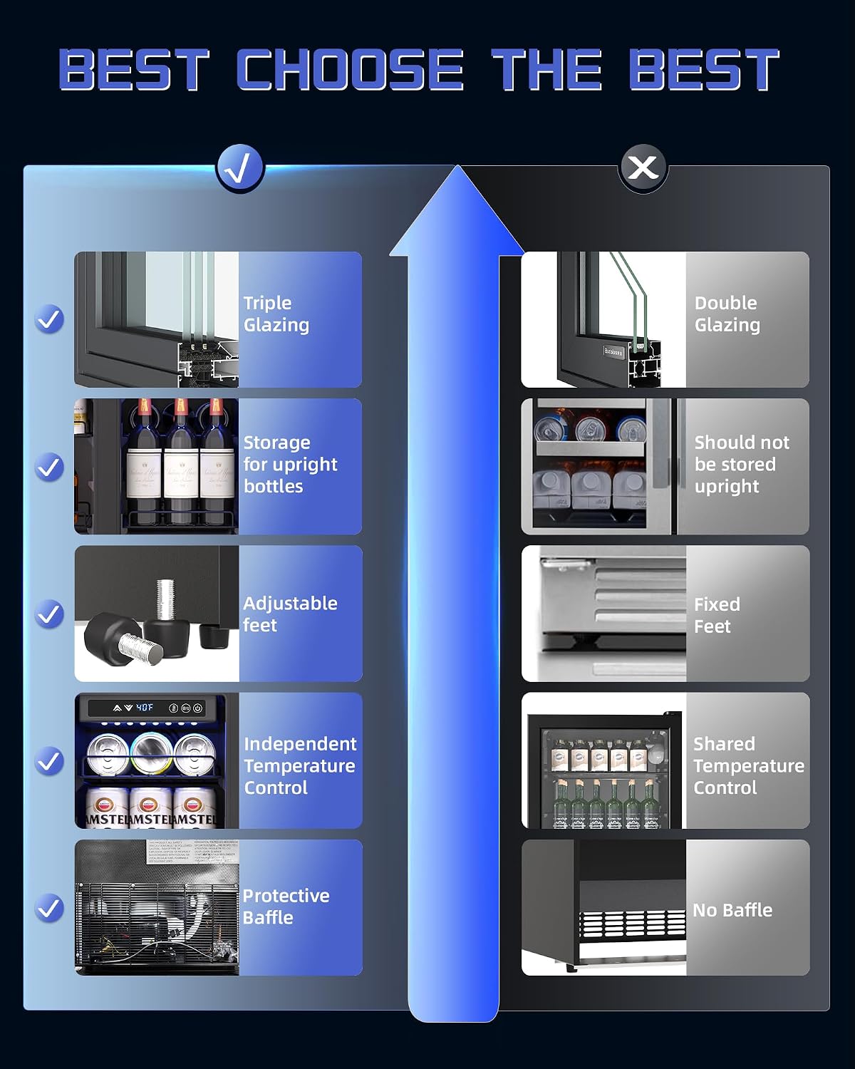 French Door Beverage Refrigerator, 24 Inch Dual Zone Built-in Fridge with Glass Door – Holds 160 Cans and 20 Wine Bottles, Beverage Cooler – Ideal for Kitchen, Bar, or Living Room