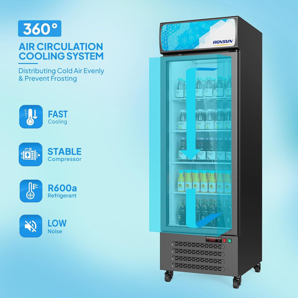 ROVSUN 17 Cu.Ft Commercial Refrigerator Display Refrigerator ETL NSF Certified, Slim Commercial Beverage Cooler Glass Door Merchandiser Drink Fridge w/Adjustable Shelves LED Light for Bar Restaurant