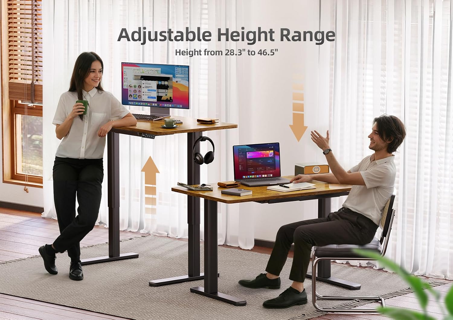 Claiks Standing Desk with Drawers, Electric Standing Desk Adjustable Height, Stand Up Desk Computer Workstation, 40 Inch, Rustic Brown