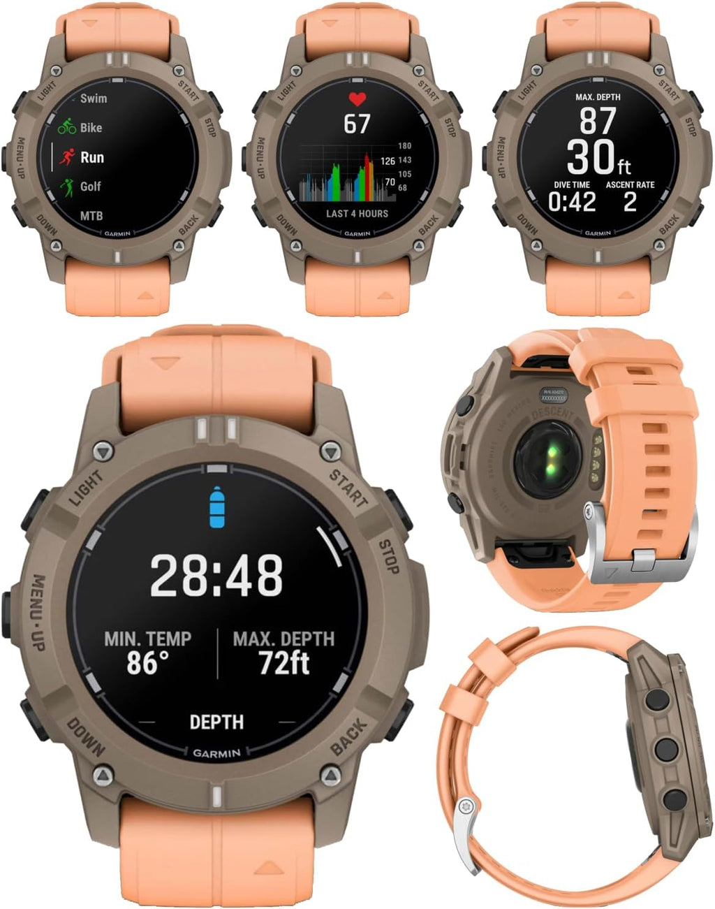 Garmin Descent G2 Watch-Style Dive Computer Smartwatch, Diving Paloma with Shell Pink Band, AMOLED Display, Diving PowerBank Bundle