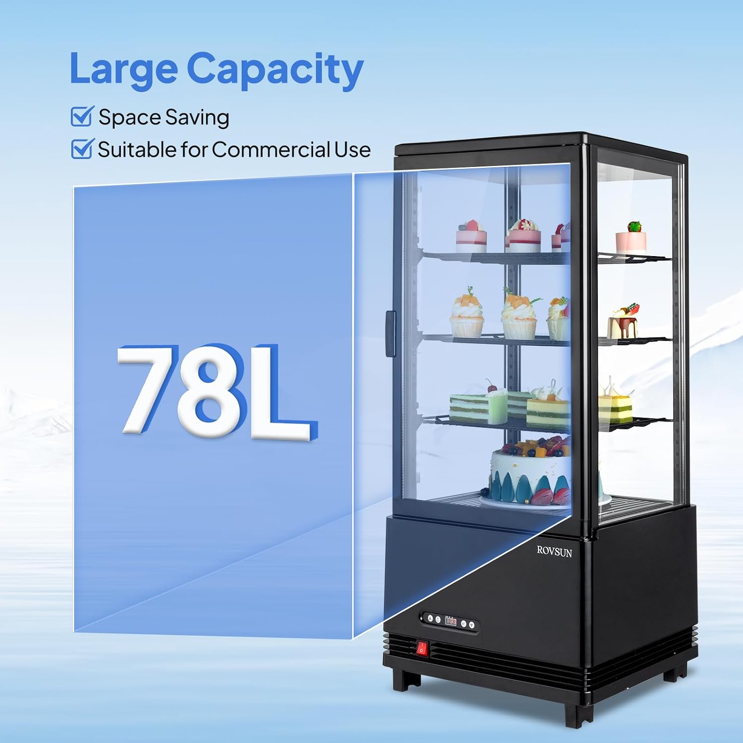 ROVSUN 3 Cu.Ft Display Refrigerator Commercial, Beverage Refrigerator Cooler Glass Door Merchandiser Fridge w/LED Air-cooling Automatic Defrost Front Opening Door for Cafe Restaurant Cafe ETL NSF
