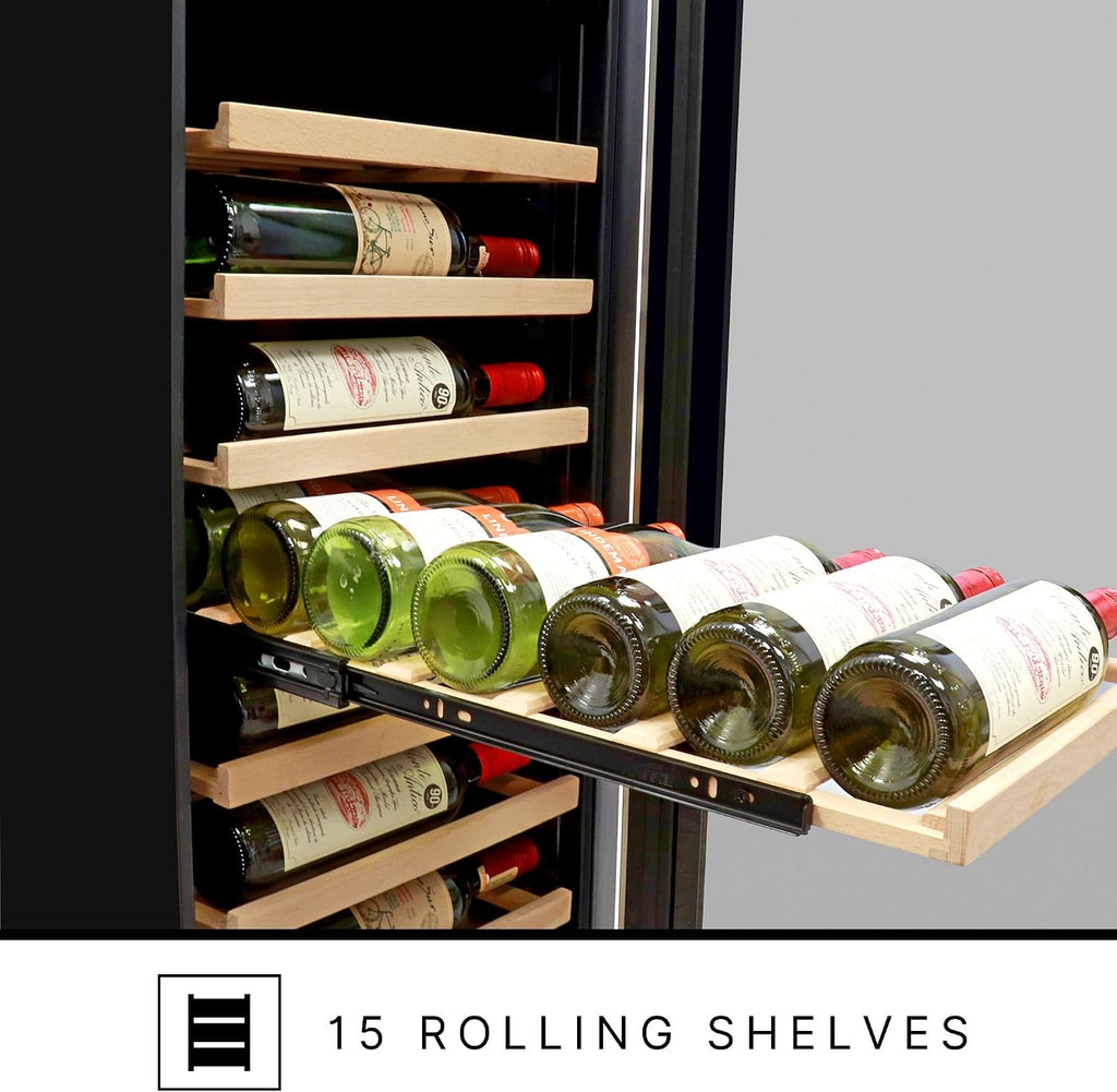 Koolatron Kenmore 112 Bottle Wine Fridge – Freestanding Wine Cooler with Glass Door, 18 inch, Beverage Can Refrigerator, Digital Temperature Control, Ideal for Red, White, Sparkling Wine & Champagne