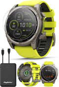 PlayBetter Garmin Fenix 8 Solar Sapphire (51mm, Titanium/Amp Yellow) Multisport GPS Smartwatch Bundle - 1.4' Touchscreen, Built-in LED Flashlight Portable Charger & Screen Protectors