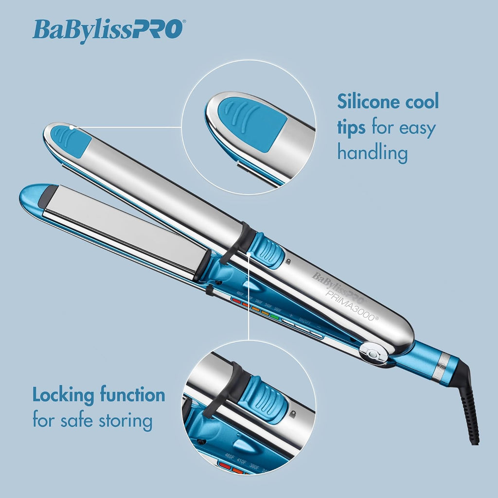 BaBylissPRO Nano Titanium Prima Ionic Hair Straightener – Professional Flat Iron & Curling Iron in One for Stylists, Pro Styling Hair Tool