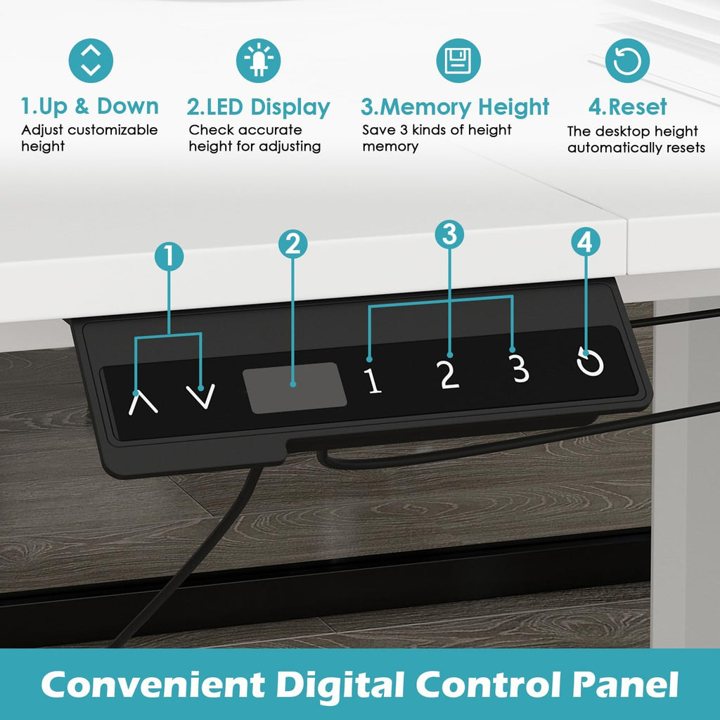 Homsee Home Office L Shaped Electric Standing Desk with Drawers and Shelves, Height Adjustable & Shape Reversible Stand up Desk, 63' Computer Executive Corner Table, White