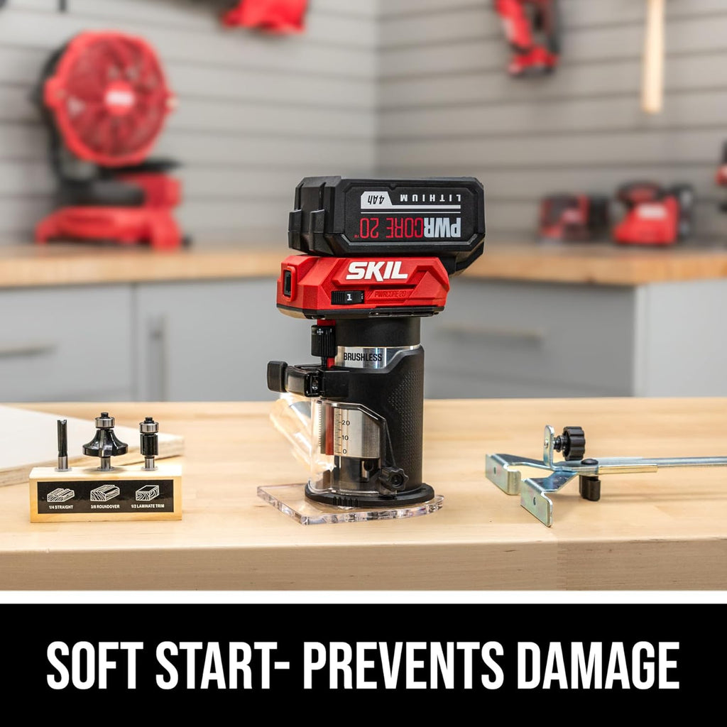 SKIL 20V Brushless Compact Router Kit Including 4.0Ah Battery and 1 Hour Charger-RT1430B-10