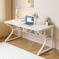 OSCHF Office Desk with Storage Shelf - 47.3' Long Writing Table for Single-Person Workstation, Modern Study Gaming Computer Desk, Warm White