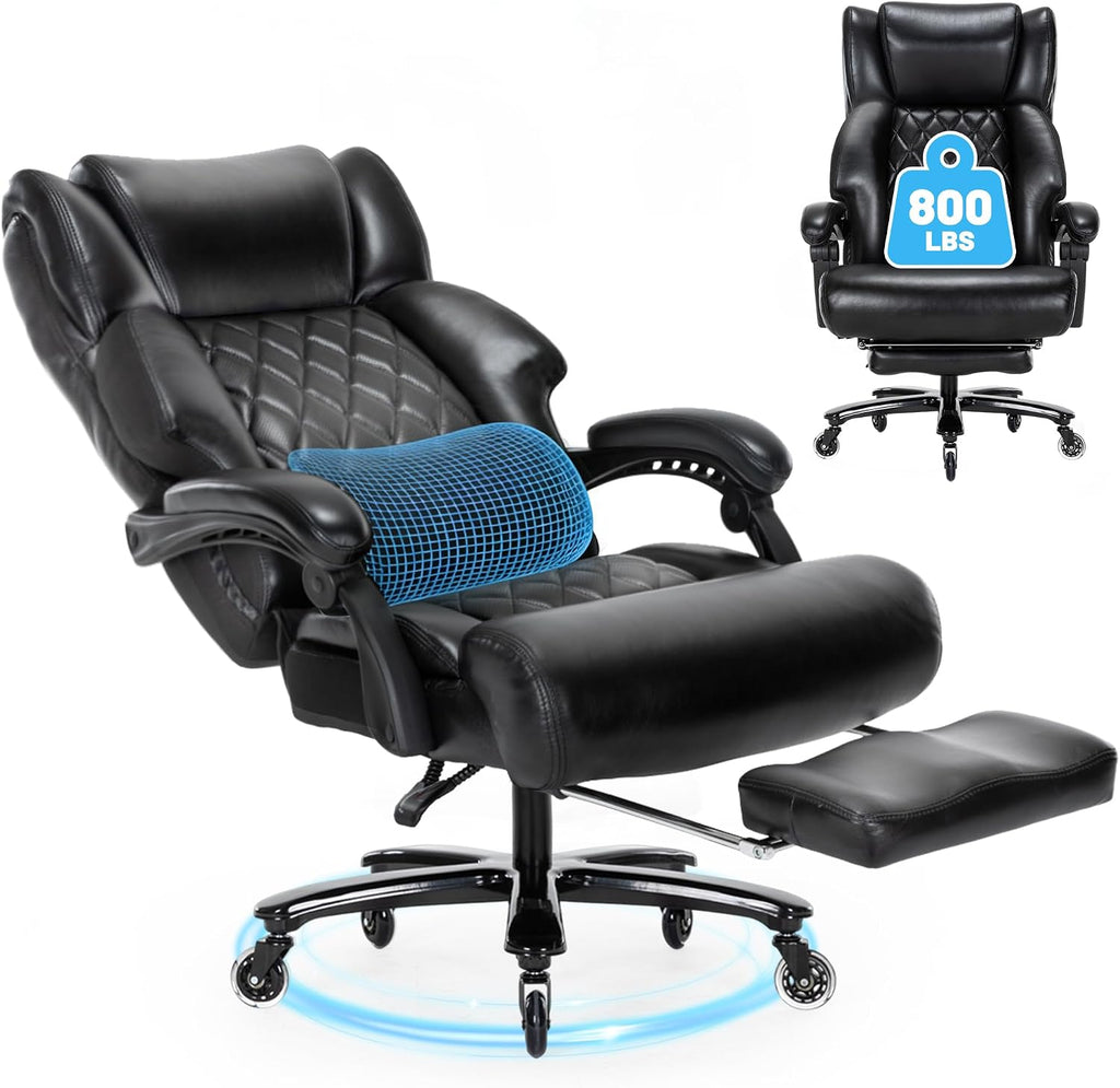 800LBS Big and Tall Office Chair with Foot Rest, Heavy Duty Executive Reclining Chair for Heavy People, Extra Wide Seat and Mobile Lumbar,High Back Large Computer Desk Chair for Home Office