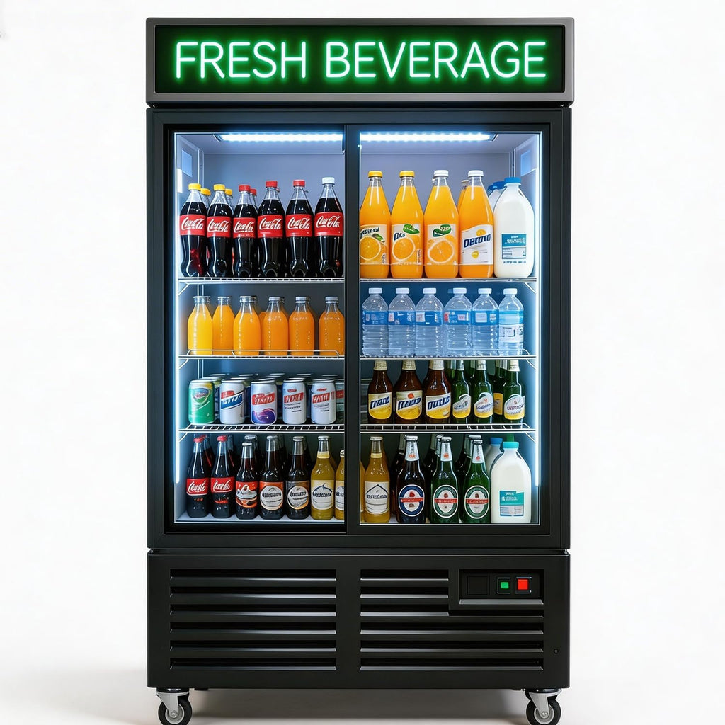 Commercial Flower Beverage Refrigerator Display Fridge,Two SLIDING Glass Door Drink Cooler Floral Display Fridge with LED Light Adjustable Shelves,ETL Sanitation,43 Cu Ft,47' Wide,Wheels Included