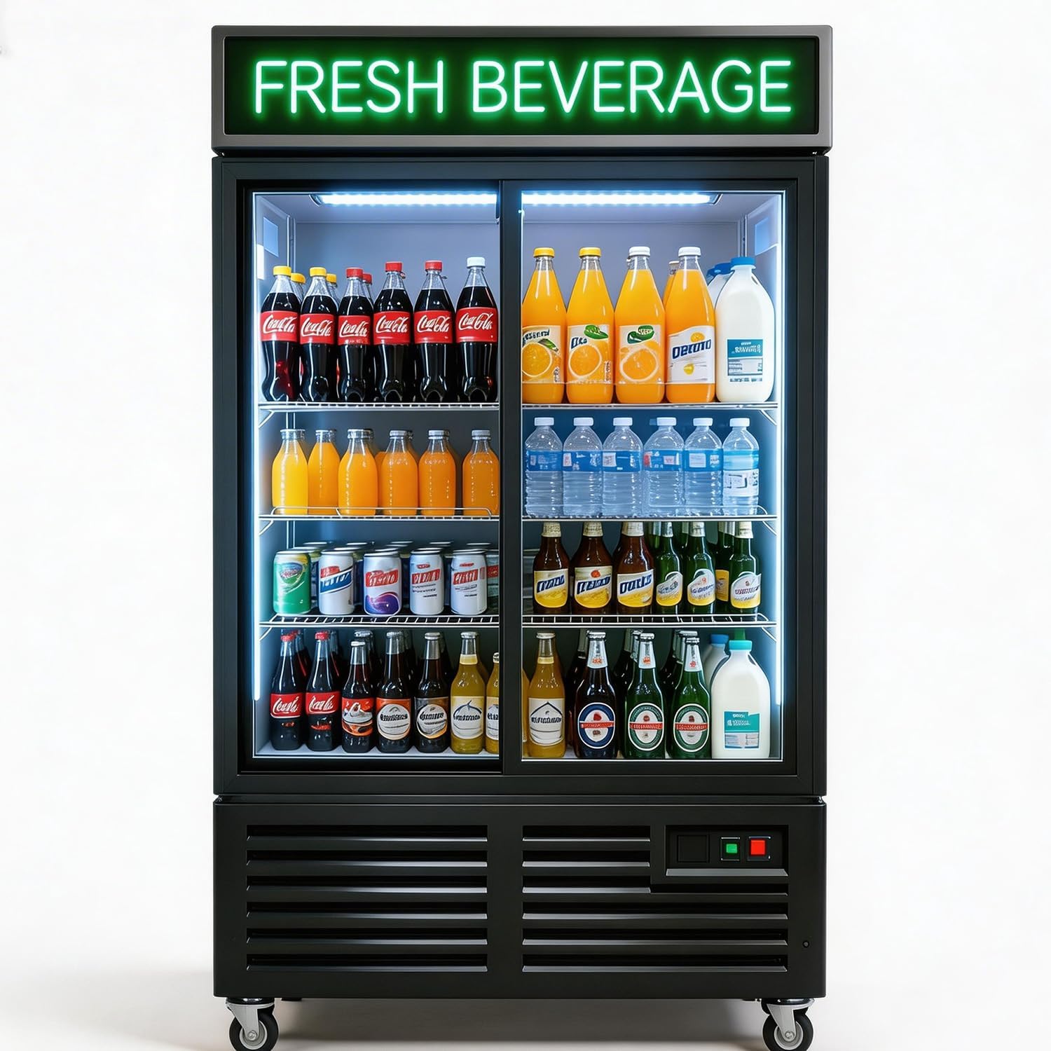 Commercial Flower Beverage Refrigerator Display Fridge,Two SLIDING Glass Door Drink Cooler Floral Display Fridge with LED Light Adjustable Shelves,ETL Sanitation,43 Cu Ft,47' Wide,Wheels Included
