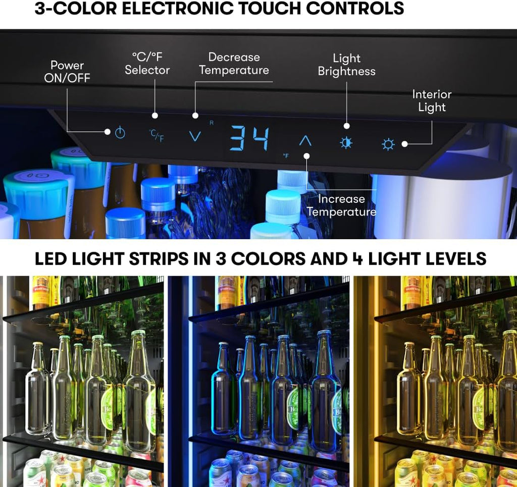 Zephyr 24 Inch Panel-Ready Wine Fridge & Beverage Refrigerator Single Zone Full Size - Tall Wine Cooler Cellars Large Bar Drink Freestanding w/Glass Door - 266x12oz cans & 14x750 ml bottles