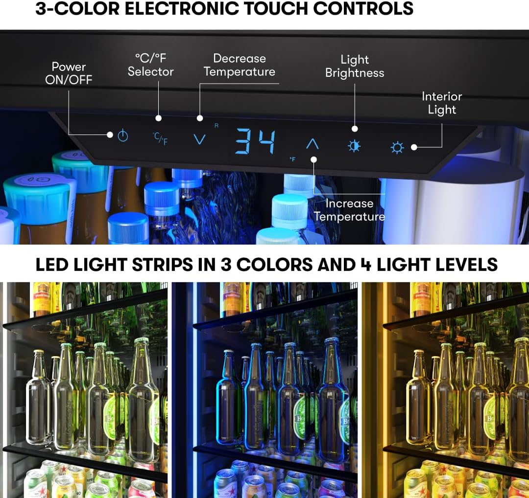 Zephyr 24 Inch Panel-Ready Wine Fridge & Beverage Refrigerator Single Zone Full Size - Tall Wine Cooler Cellars Large Bar Drink Freestanding w/Glass Door - 266x12oz cans & 14x750 ml bottles