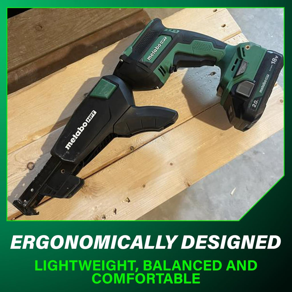 Metabo HPT 18V MultiVolt Cordless Drywall Screw Gun Kit, High-Speed Power Screwdriver with Collated Screw Magazine, 2.0Ah Lithium-Ion Battery and Charger, Lightweight Ergonomic Design, W18DAQB
