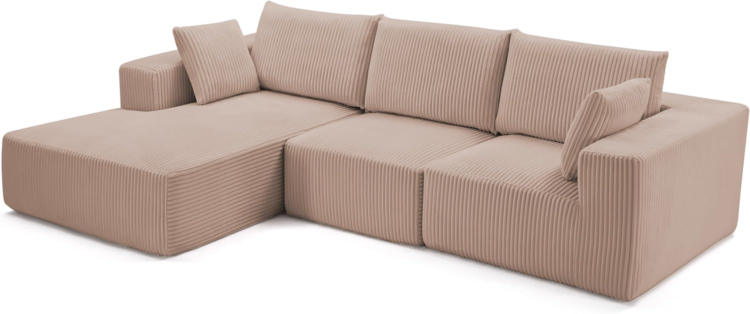 108' Modular Sectional Sofa, Cloud Sectional Couch with Deep Seat, Boneless Couches for Living Room Bedroom, Modern Modular L-Shape Sofa Couch with Chaise (Camel, Left Facing Chaise)