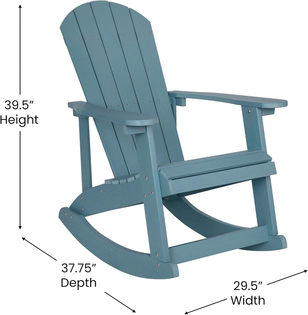 Flash Furniture Set of 2 Savannah Adirondack Rocking Chairs - Commercial Grade All-Weather Sea Foam Poly Resin Wood - Matching Side Table