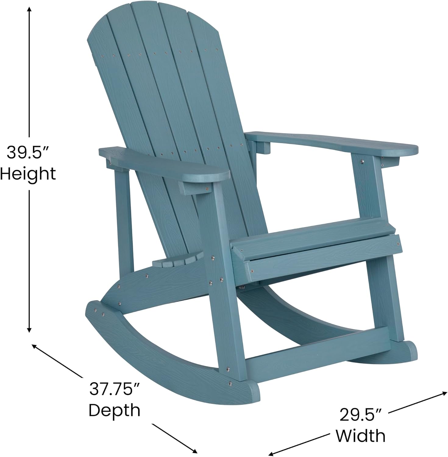 Flash Furniture Set of 2 Savannah Adirondack Rocking Chairs - Commercial Grade All-Weather Sea Foam Poly Resin Wood - Matching Side Table