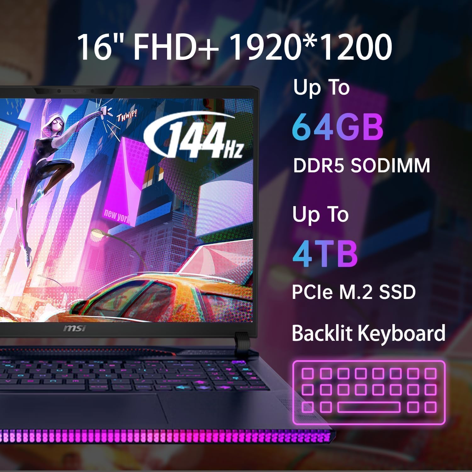 MSI Raider GE68HX 16 Gaming Laptop - Intel 24-Core i9-14900HX, NVIDIA GeForce RTX 4070, 16' WUXGA 144Hz Display, RGB Backlit Keyboard, Windows 11 Pro, Wi-Fi 6 | 64 GB DDR5 + 1 TB SSD