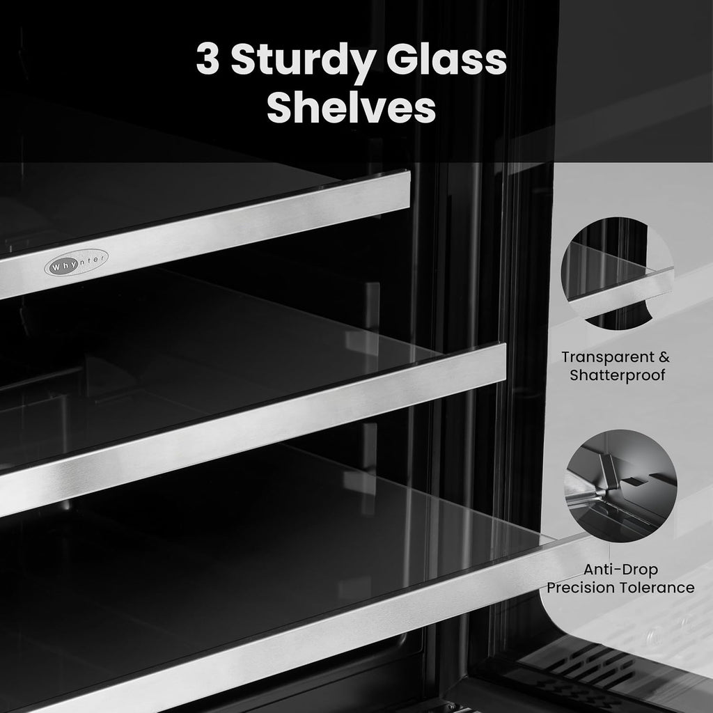Whynter BSR-140SB 24 inch Built-ln 140 Cans Undercounter Stainless Steel Beverage Fridge with Reversible Door, Digital Control, Lock, and Carbon Filter