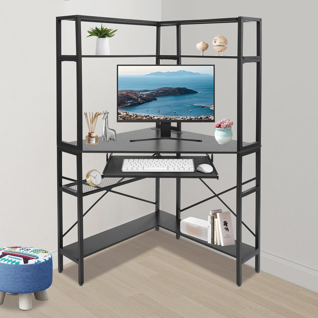 Corner Small Desk for Small Space, 29.5'*29.5'*60' Corner Computer Desk with USB Ports Triangle Gaming Desk with with RGB LED Lighting for Home Office, Living Room, Bedroom (Black)