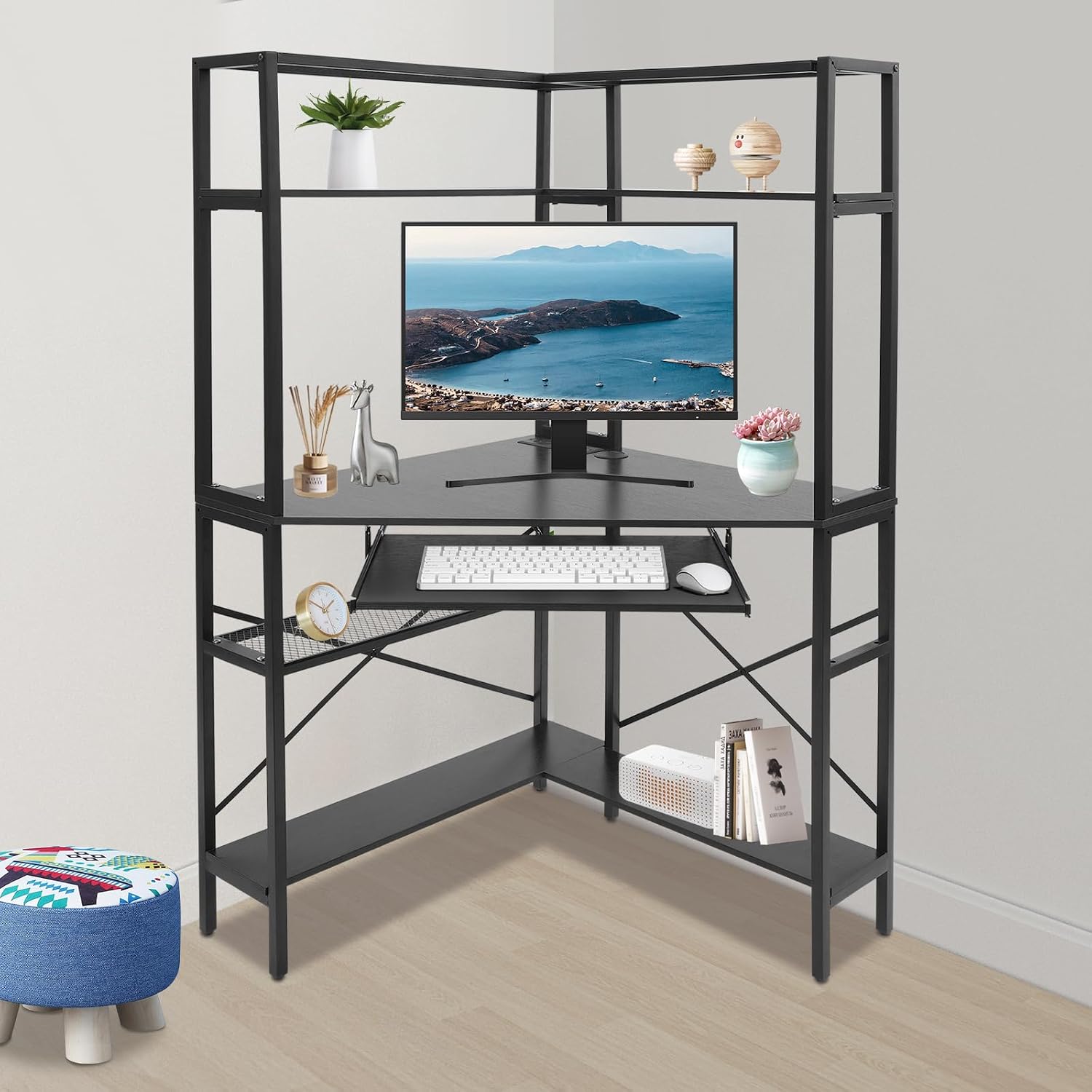 Corner Small Desk for Small Space, 29.5'*29.5'*60' Corner Computer Desk with USB Ports Triangle Gaming Desk with with RGB LED Lighting for Home Office, Living Room, Bedroom (Black)
