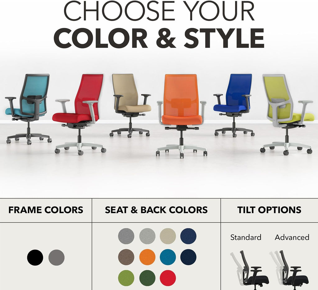 HON Ignition 2.0 Mid Back Task Chair, Spectrum Mesh, Advanced Synchro-Tilt Control, Office Chair with Lumbar Support, Height and Width Adjustable Arms, Black Frame, Blueberry