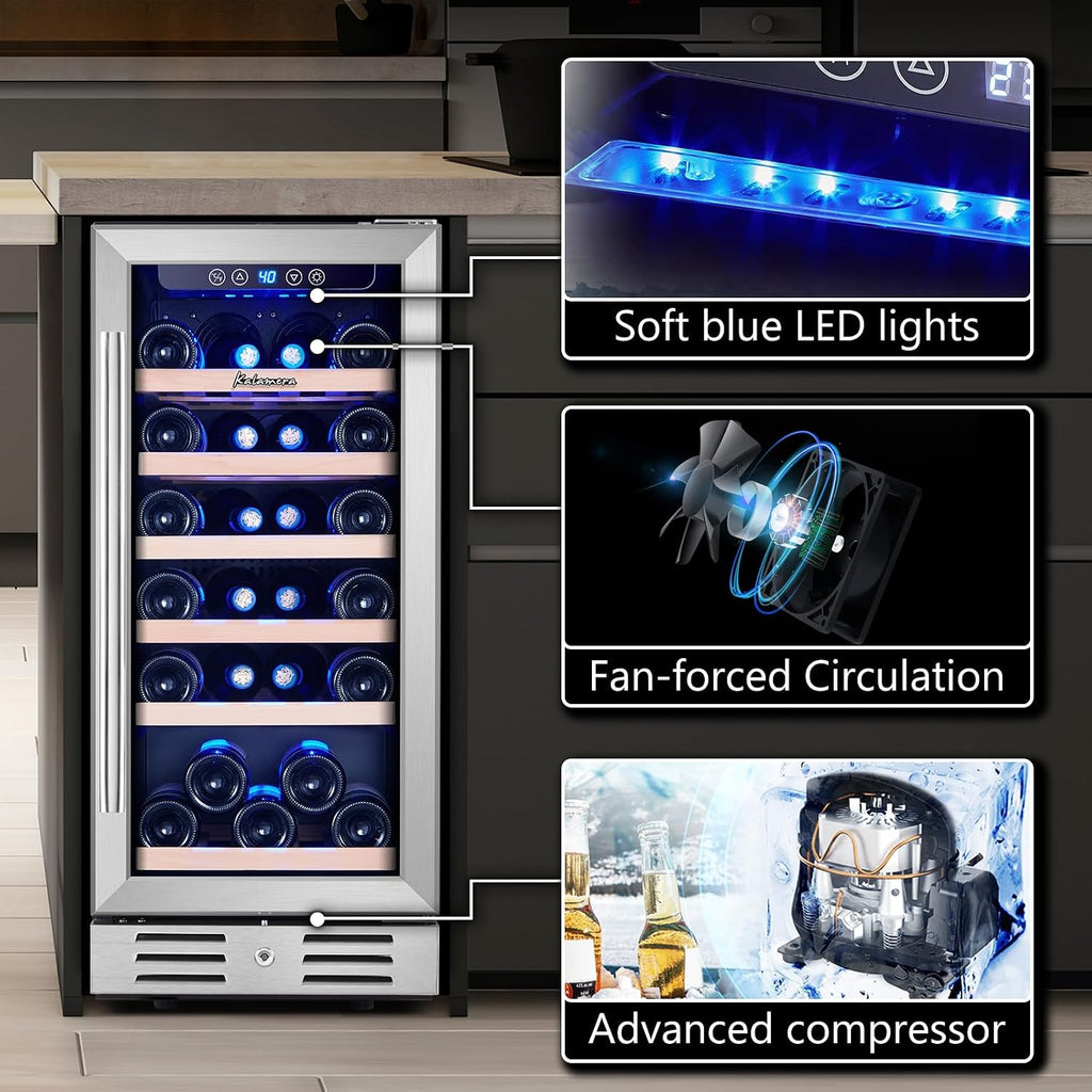Kalamera 15 Inch Wine Fridge, 28 Bottle Wine Cooler Refrigerator, 40-66℉ Digital Temperature Control,Built-in or Freestanding