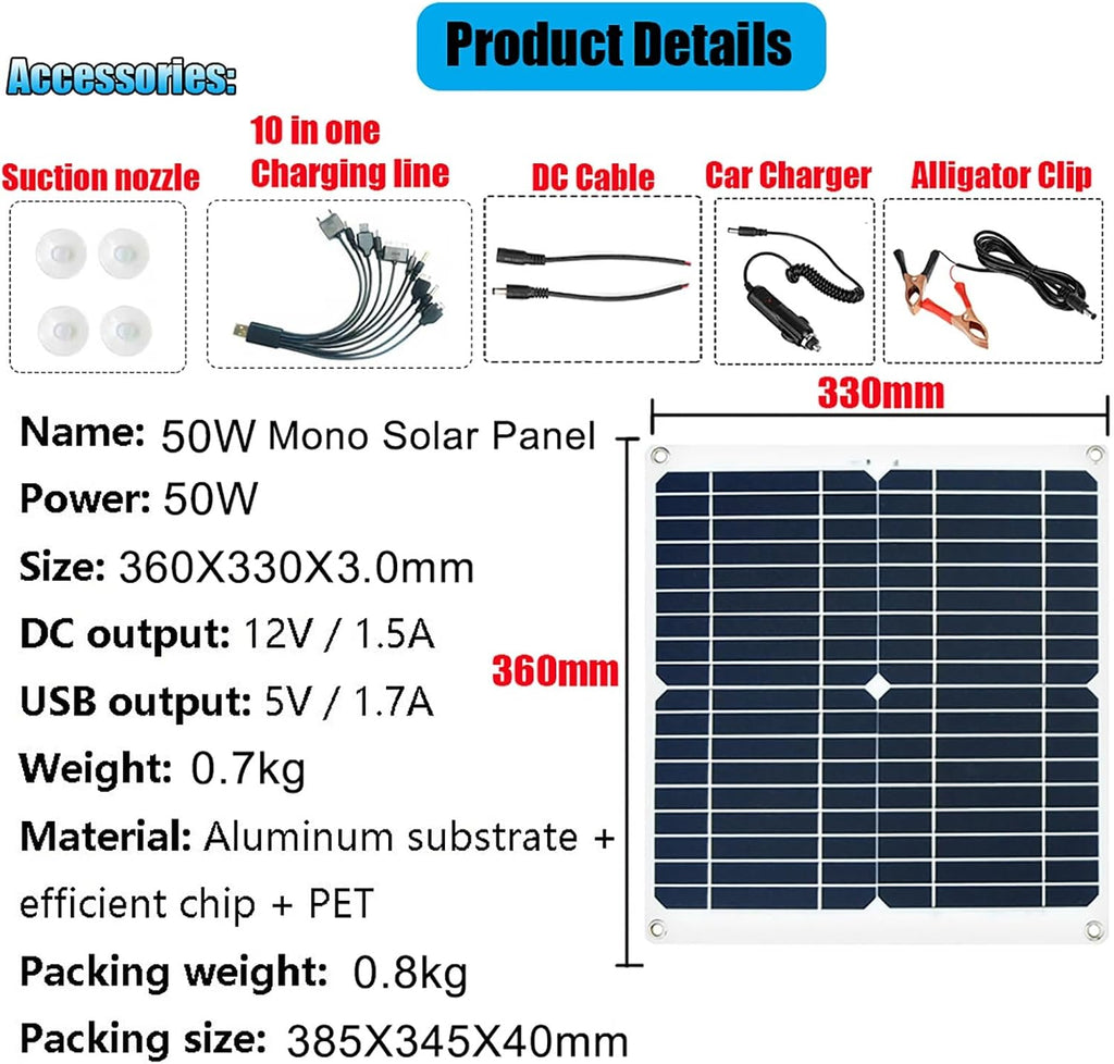 3000w Solar Inverter Combination, 50w Solar Panel Power Generation, DC12V-AC110V/220V car Power Inverter, USB Fast Charging Solar Power Generation System(Black,12V-110V)