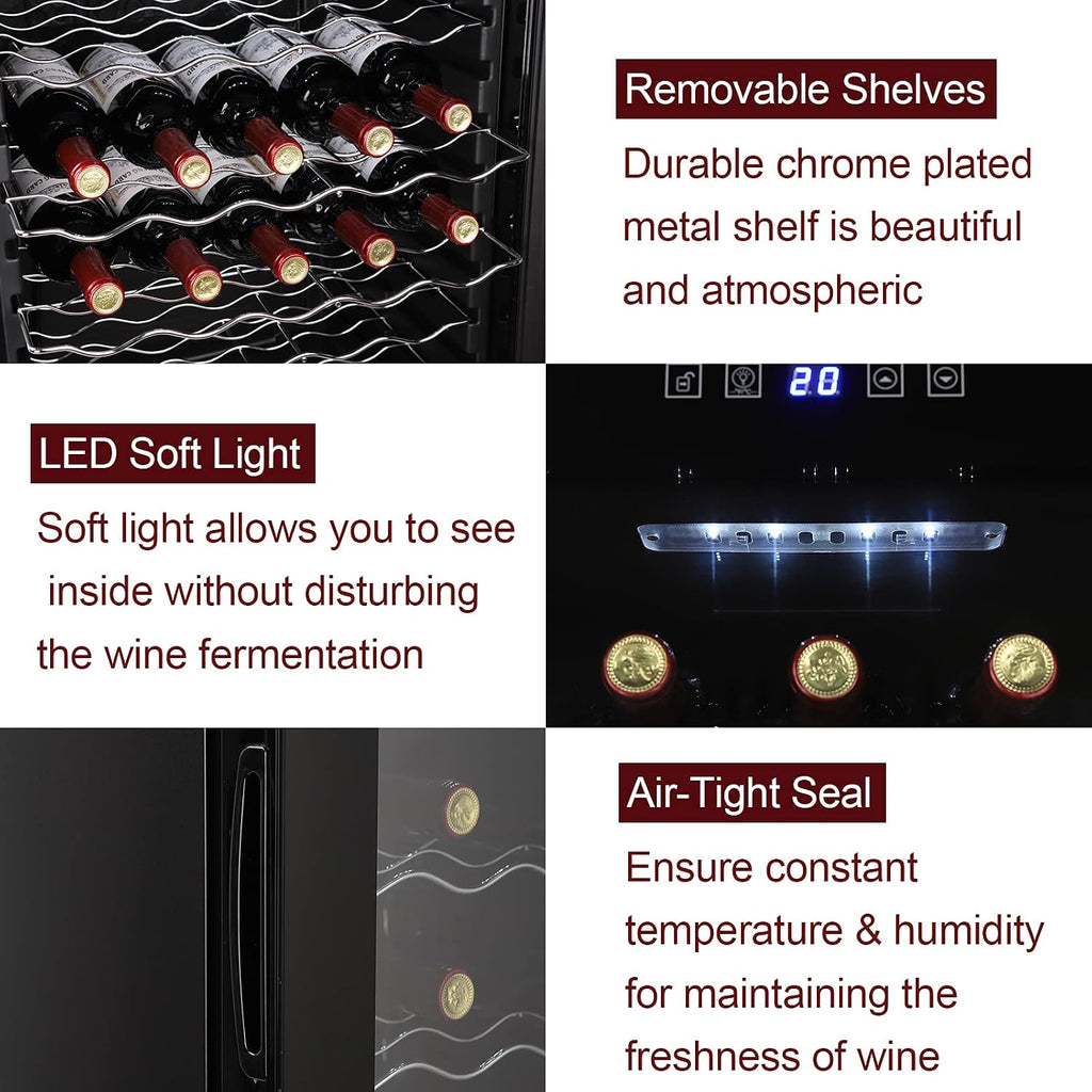 Winado Wine Cooler Refrigerator, 34 Bottle Freestanding Compressor Wine Cooler w/Digital Temp Control, Mini Wine Fridge with Double-Layer Glass Door & Removable Shelves