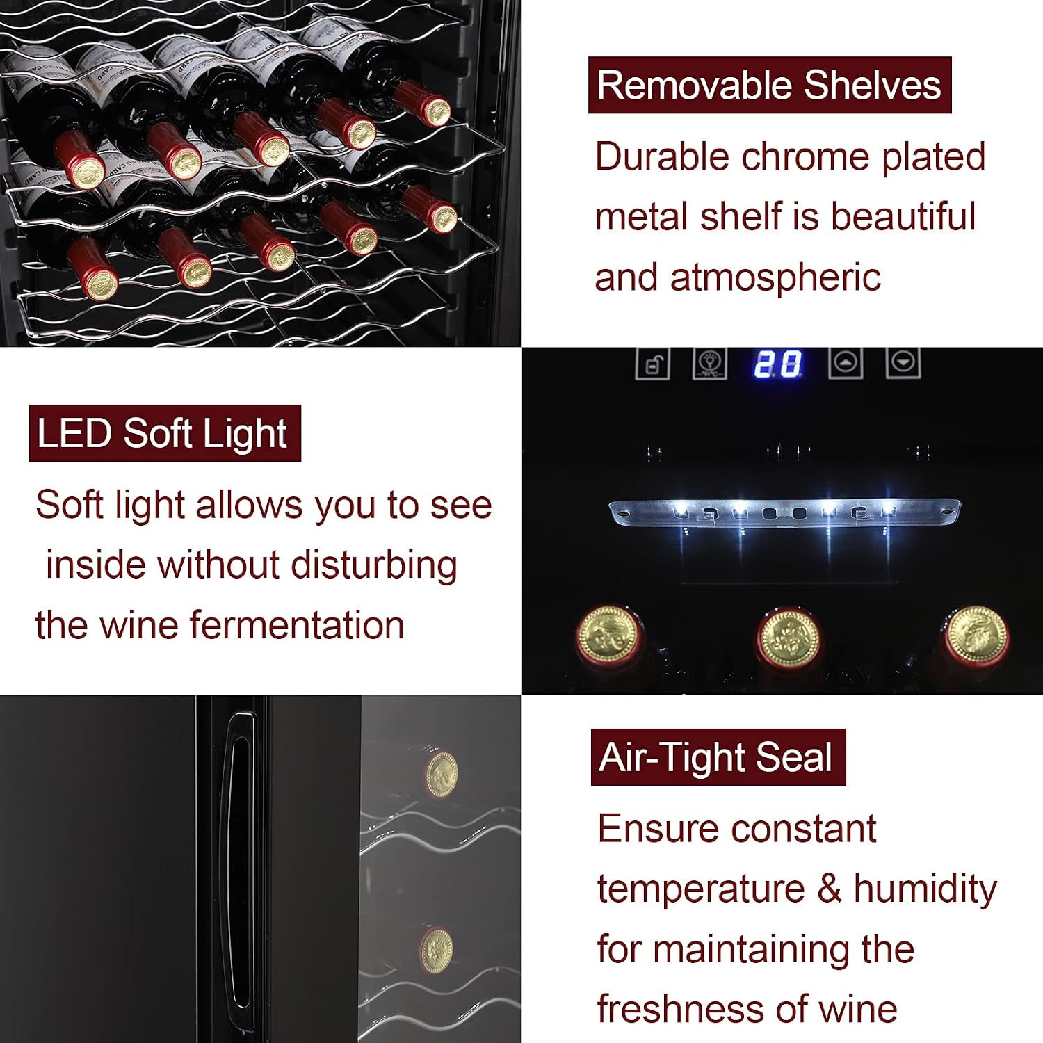 Winado Wine Cooler Refrigerator, 34 Bottle Freestanding Compressor Wine Cooler w/Digital Temp Control, Mini Wine Fridge with Double-Layer Glass Door & Removable Shelves