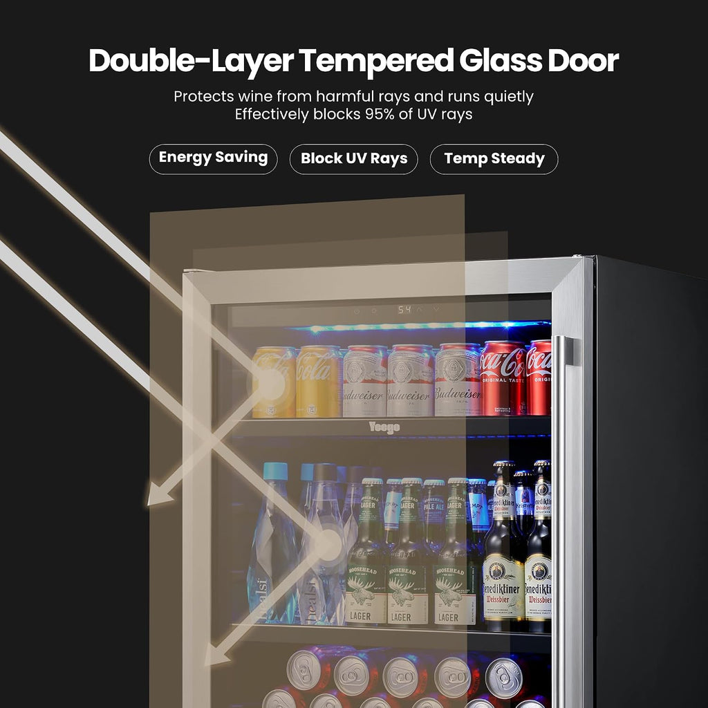 Yeego 24-Inch Built-In Beverage Refrigerator (2 Pack) Spacious Drink Cooler with Glass Door, Auto Defrost Beverage & Wine Fridge for Cans and Bottles, Suitable for Under-Counter or Freestanding Use