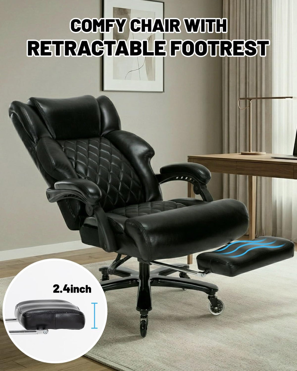 800LBS Big and Tall Office Chair with Foot Rest, Heavy Duty Executive Reclining Chair for Heavy People, Extra Wide Seat and Mobile Lumbar,High Back Large Computer Desk Chair for Home Office