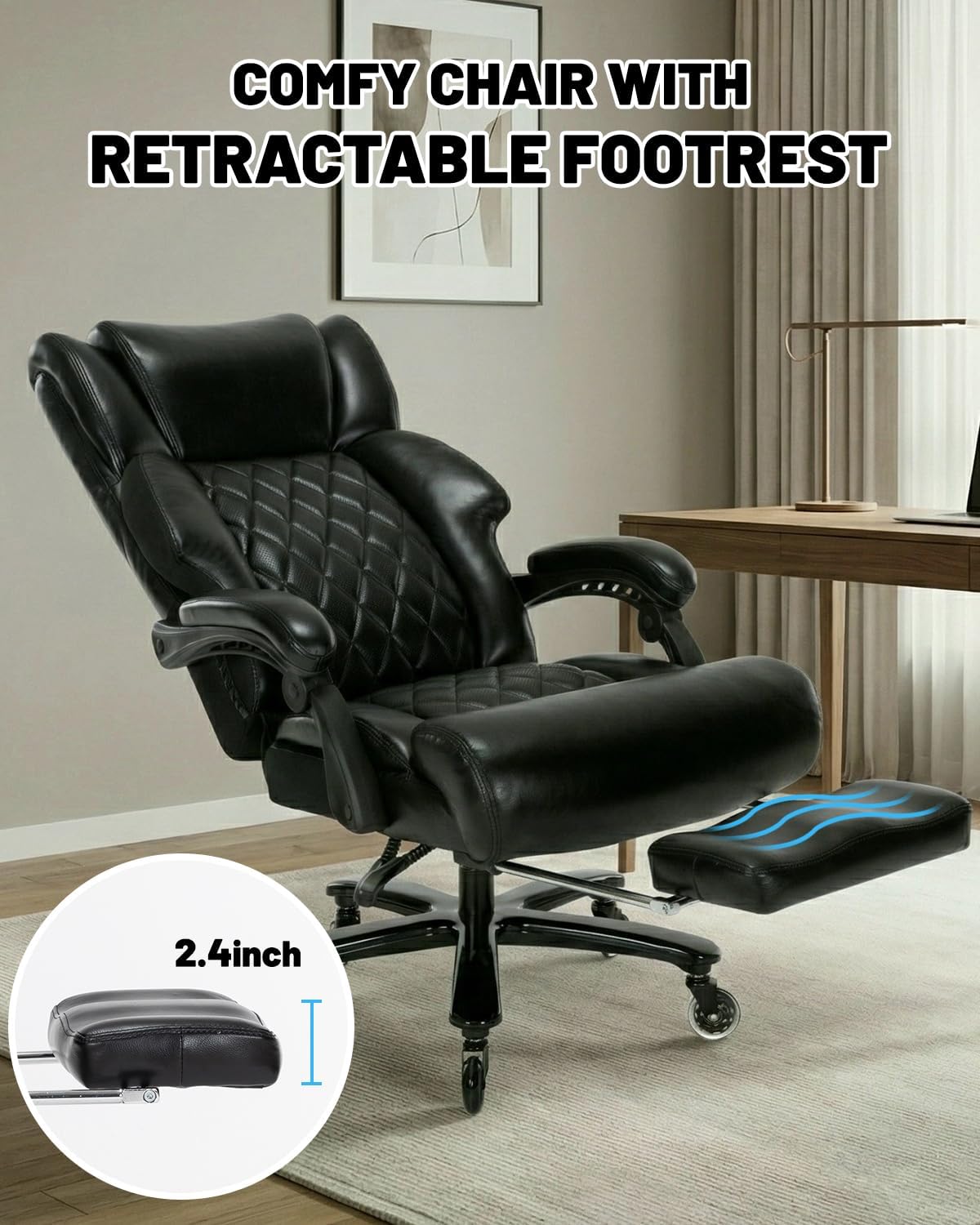 800LBS Big and Tall Office Chair with Foot Rest, Heavy Duty Executive Reclining Chair for Heavy People, Extra Wide Seat and Mobile Lumbar,High Back Large Computer Desk Chair for Home Office
