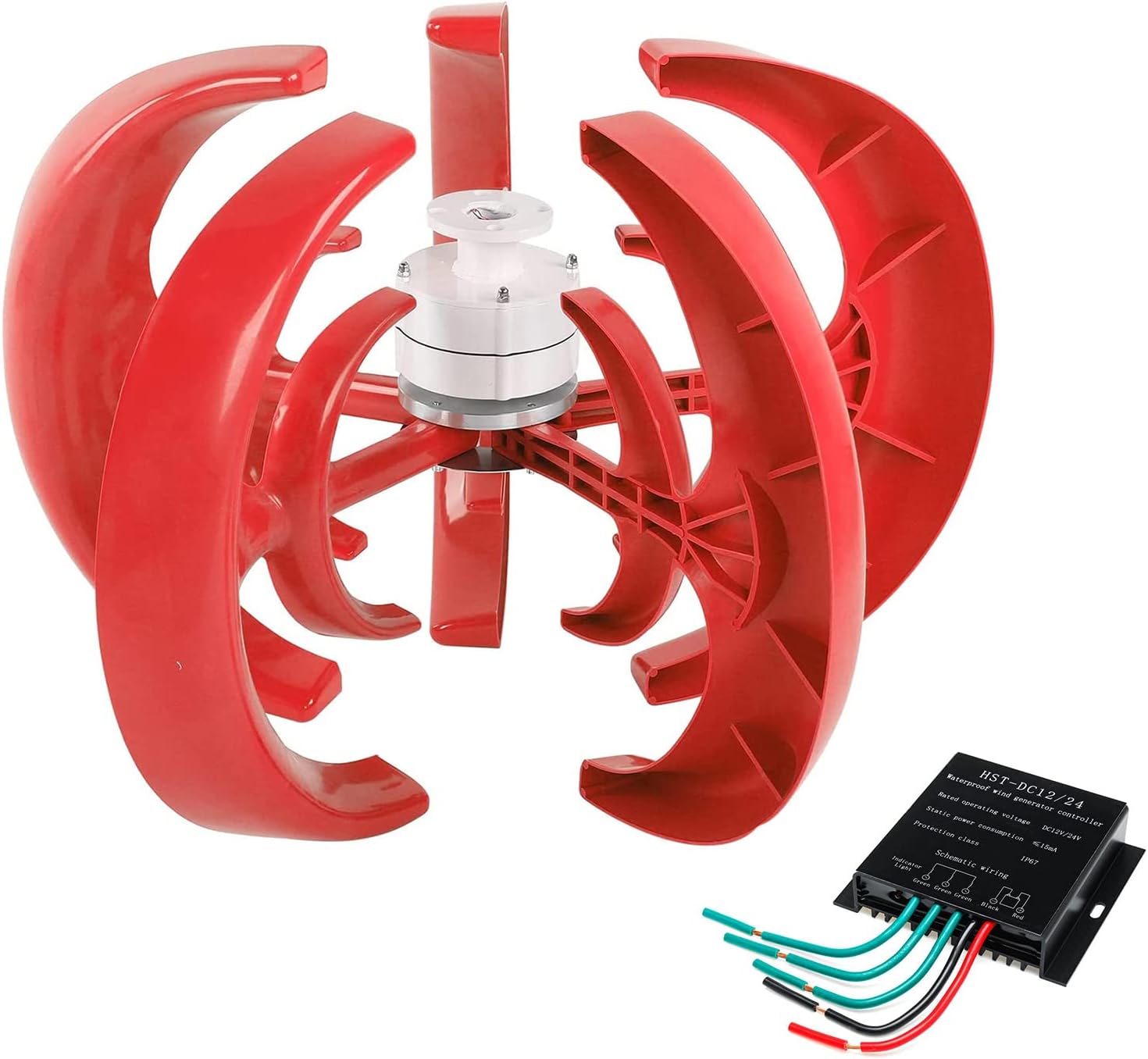 3000W 12V-48V Portable Vertical Wind Power Turbine Generator Kit,with Charge Controller for Hybrid Solar Wind System (Red)