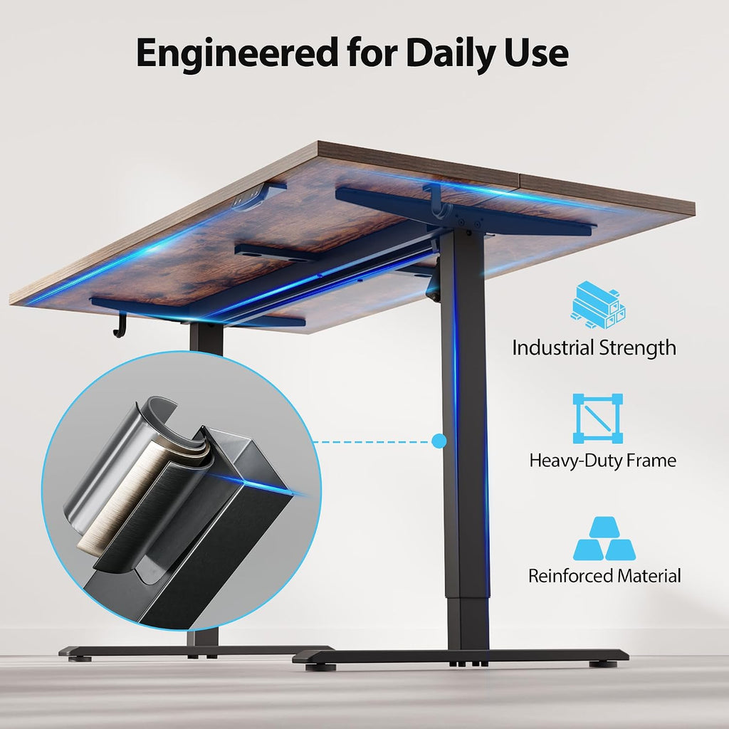 Agilestic Electric Standing Desk, 55 x 28 Inches Height Adjustable Desk, Sit Stand up for Work Office Home, Ergonomic Rising Computer Table with Memory Preset, Rustic Brown