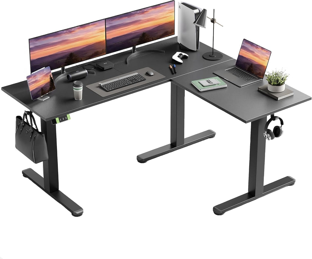 YDN L Shaped Standing Desk, Electric Standing Desks L Shape Adjustable Height Dual Motor, 59 Inch Corner Standing Desks with Splice Board for Home Office, Large Standing Desk, Black