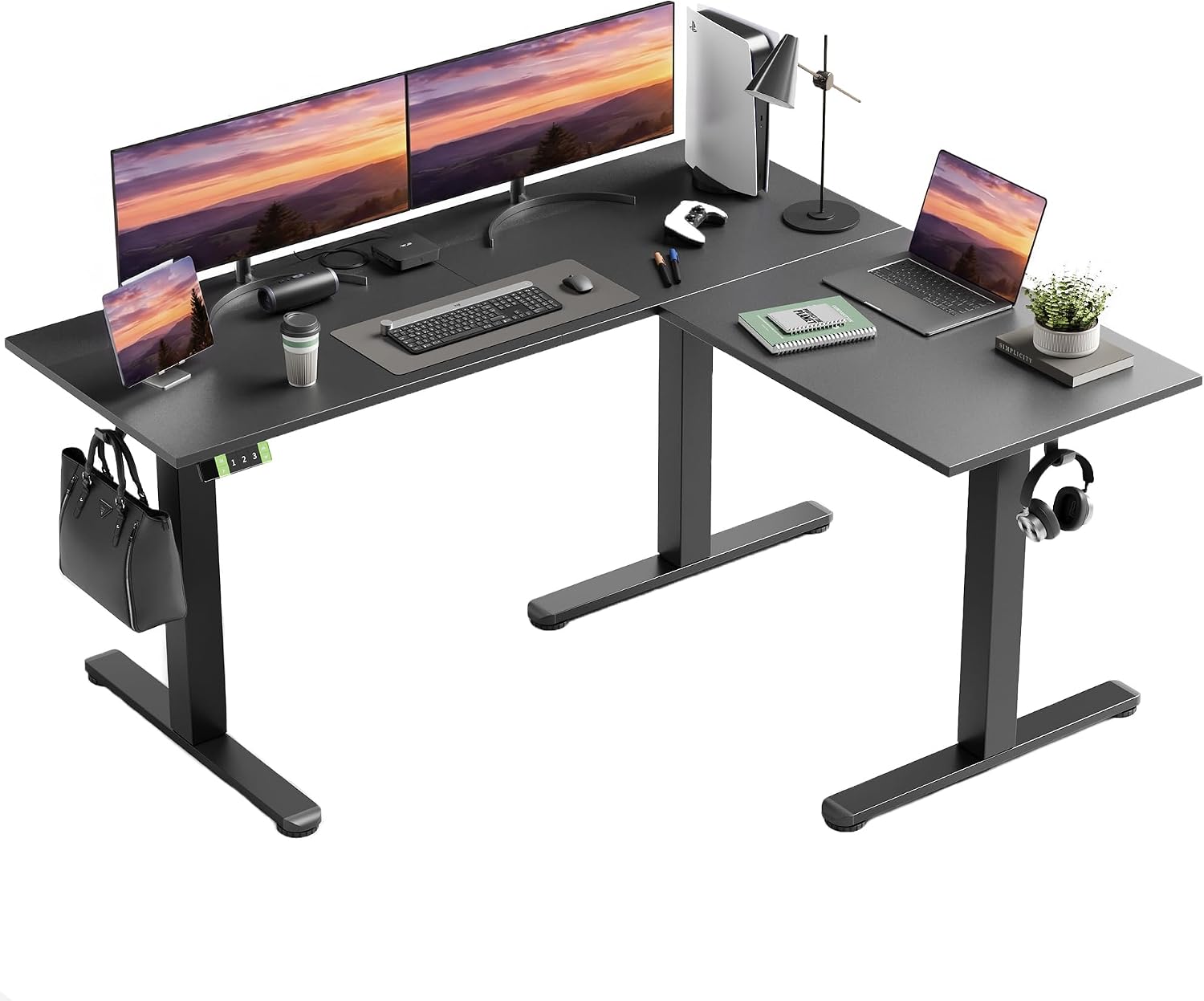 YDN L Shaped Standing Desk, Electric Standing Desks L Shape Adjustable Height Dual Motor, 59 Inch Corner Standing Desks with Splice Board for Home Office, Large Standing Desk, Black