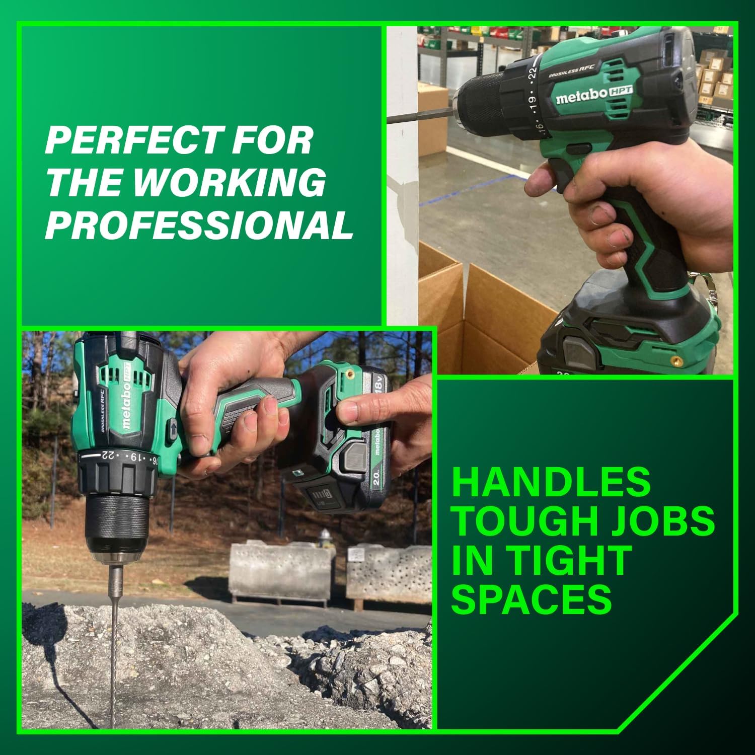 Metabo HPT 36V MultiVolt™ Cordless Brushless 1/2' Hammer Drill Kit, Power Drill Kit with Lithium-Ion Metabo Batteries , Case and Charger, Compact Lightweight Power Tool, DV36DC