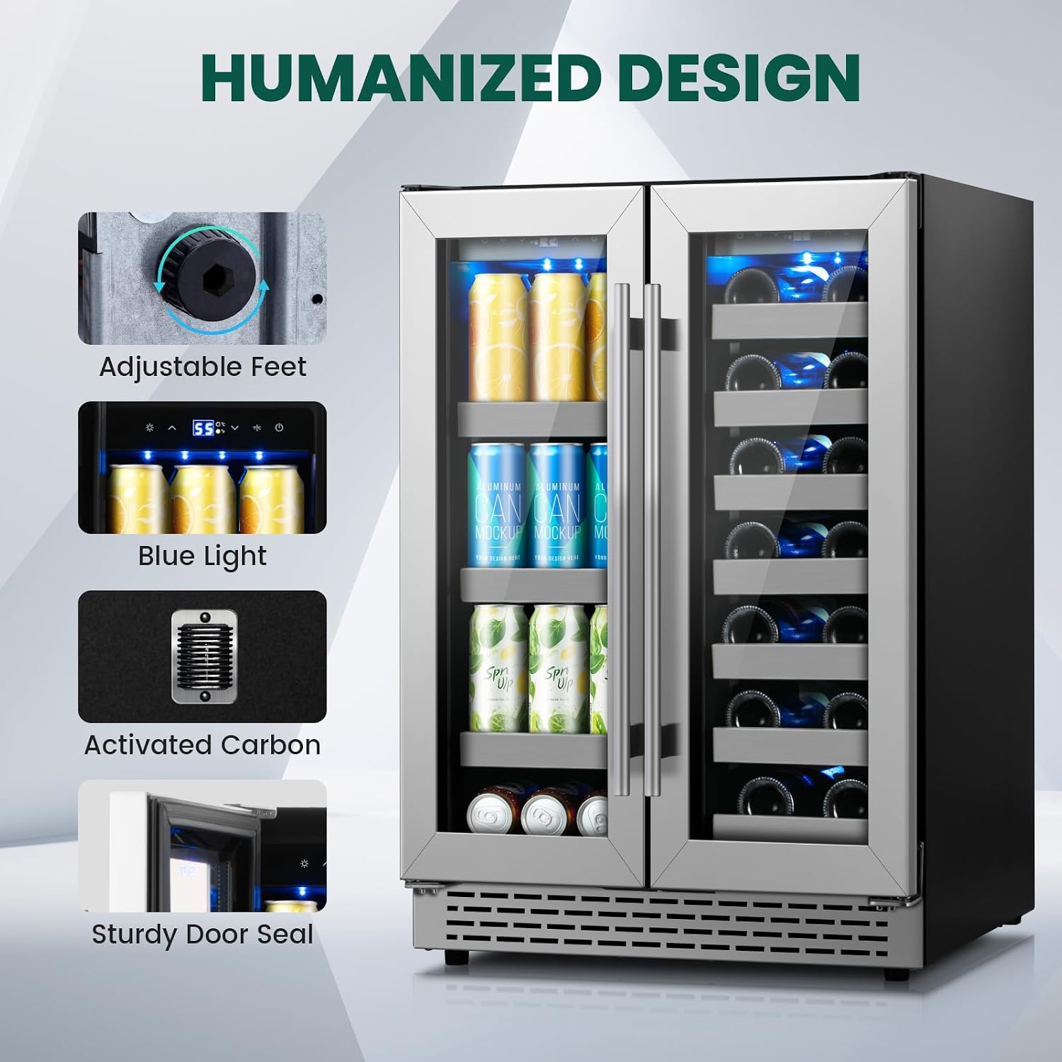 Dual Zone 24 inch Wine and Beverage Refrigerator,20 Bottles and 88 Cans Wine Cooler Refrigerator with Glass Door,Upgraded Beverage Fridge Under Counter or Freestanding for Beer Soda Bar