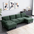 Karl home 111' Sectional Sofa U-Shaped 4-Seat Couch with Chaises Wood Grian Legs Chenille Fabric Upholstered for Living Room, Apartment, Office, Green
