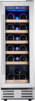 Kalamera Mini Fridge 18 Bottle - 12 inch Wine Cooler Refrigerator, Built-in or Freestanding, with Stainless Steel & Double-Layer Tempered Glass Door, and Temperature Memory Function Wine Fridge