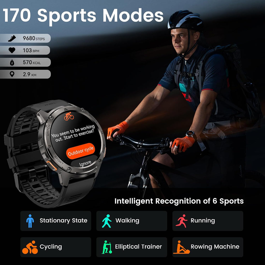 KOSPET Smart Watch for Men, 60 Days Extra-Long Battery, 50M Waterproof for Swimming, Rugged Military Full Metal Body Smartwatch, 1.43' AMOLED Always-On Fitness Watch(Answer/Make Calls) AI Voice