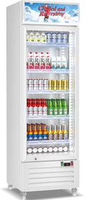 Tylza Commercial Refrigerator with Glass Door Display Beverage Fridge, 13.52 Cu Ft Upright Beverage Cooler Merchandiser with Rebound Door, Fast Cooling, Low Noise, White
