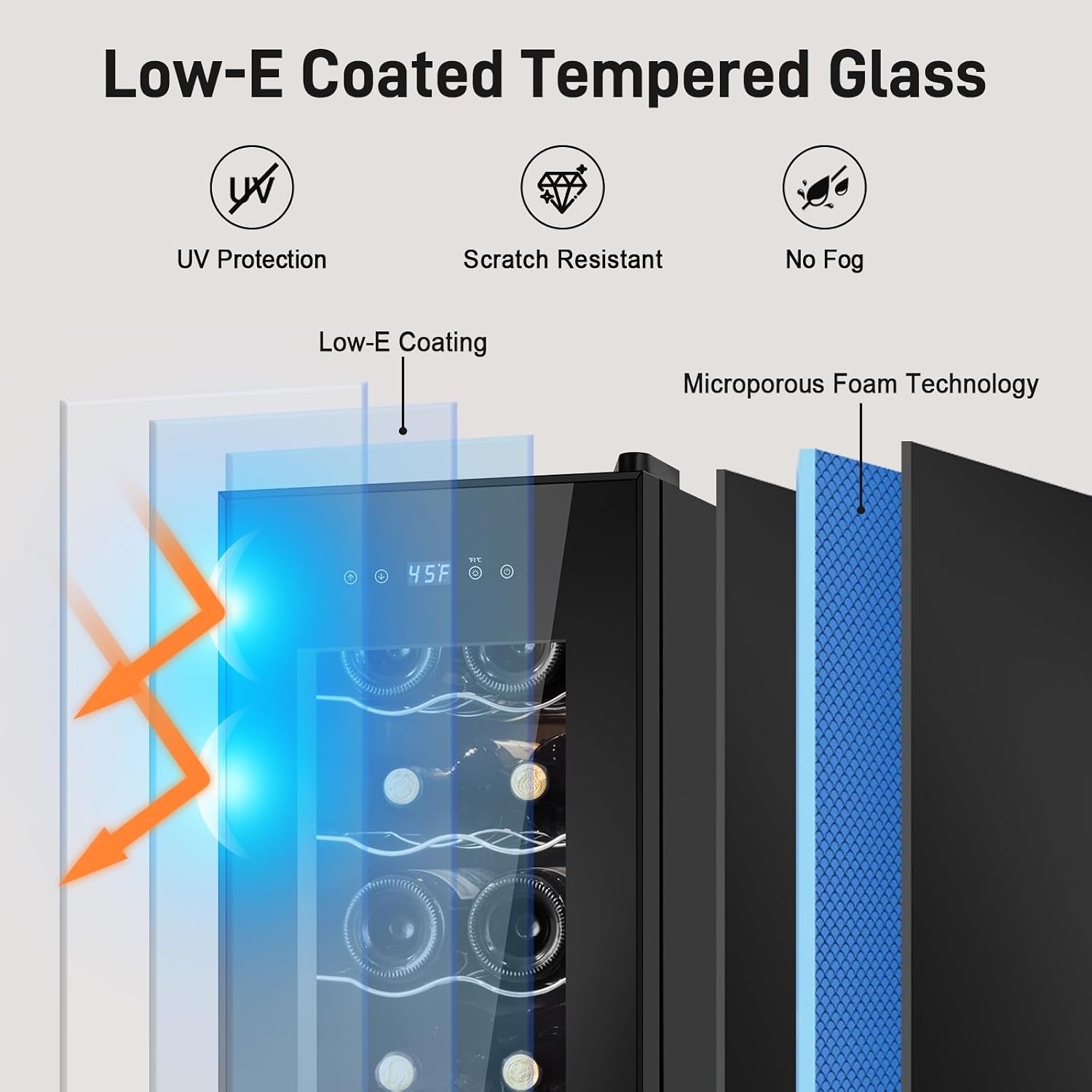 Tylza 12 Bottles Wine Fridge, Wine Cellar with Powerful Compressor, LED Touchscreen, Low-E Tempered Glass Door, Lock, Wine Cooler Refrigerator for Red, White, Champagne or Sparkling Wine, Black