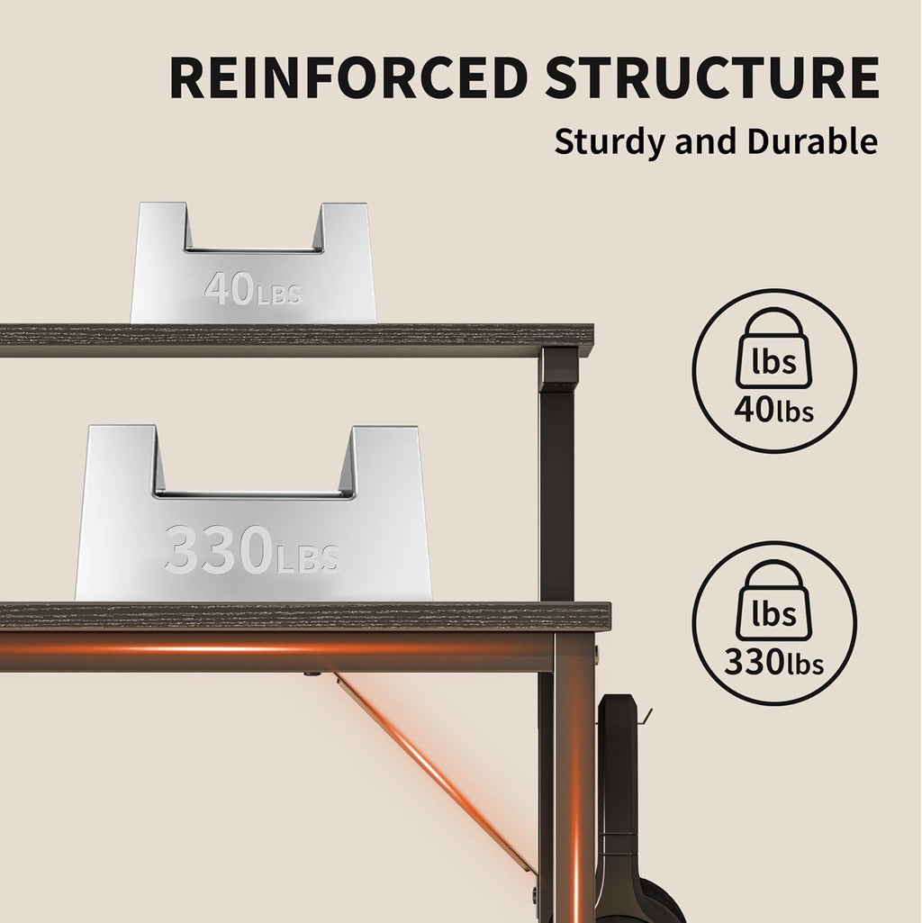 JOISCOPE L Shaped Gaming Desk with Shelves and Display Riser, Corner Computer Desk with USB and Type-C Outlet, Home Office Desk for Work, Writing and Study, 55 inches, Black