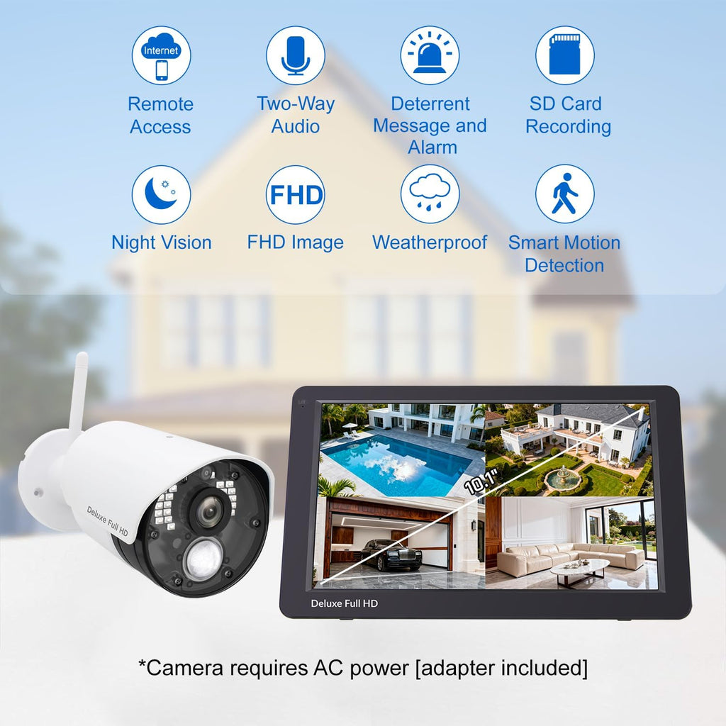 CasaCam Guardiancam Deluxe | 4-Channel Wireless Security Camera System with 10.1' Touchscreen Monitor & 2 1080p Cameras | Longer Range, Two-Way Audio, Free APP, 32GB SD Card Installed, VS5102A