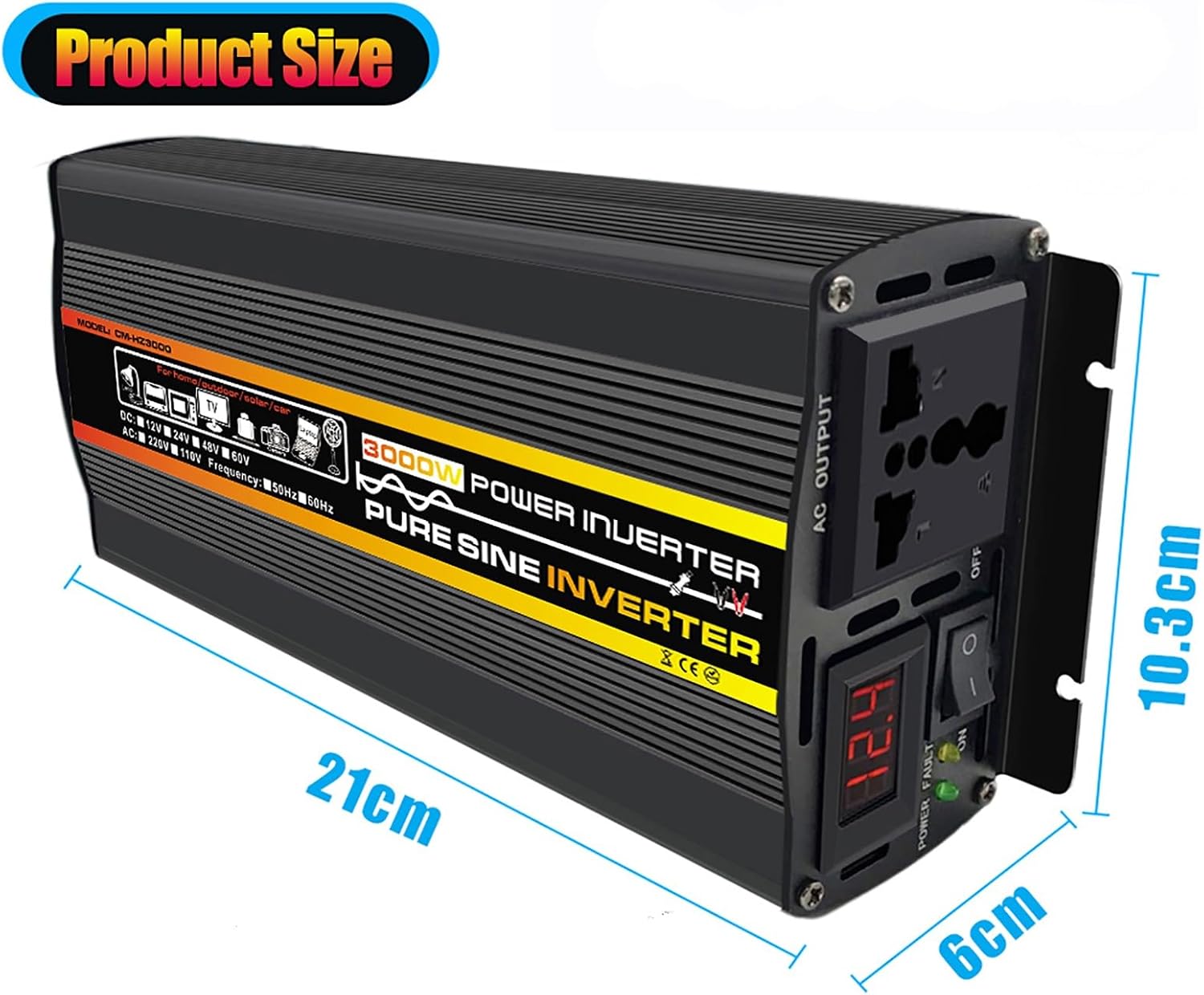 75W Solar Panel with USB Charging Port, 3000W Pure sine Inverter, Fast Charging, Waterproof Solar Inverter Combination kit, Suitable for RV and Party use(12V-110V)