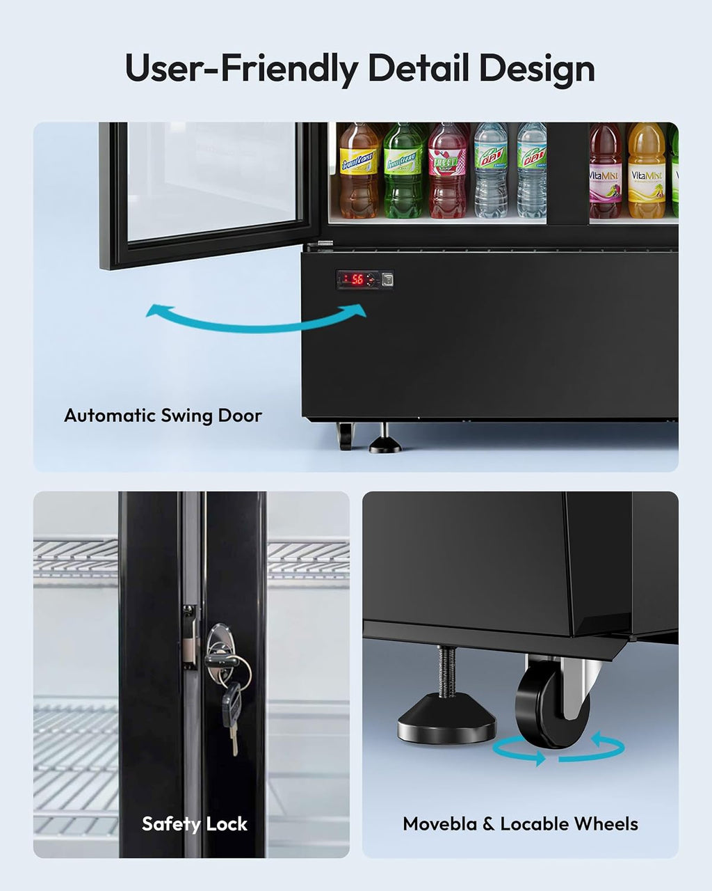21 cu.ft Commercial Refrigerators, Beverage Fridge with LED Light, 2 Glass Door Drink Merchandiser with 8 Adjustable Shelves, 32-50°F Digital Control ETL Certified Black